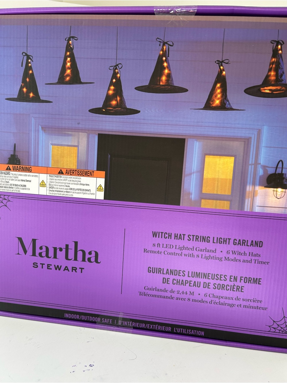 Martha Stewart Purple Witch Hats 8ft LED Lighted Garland Halloween Decor NEW